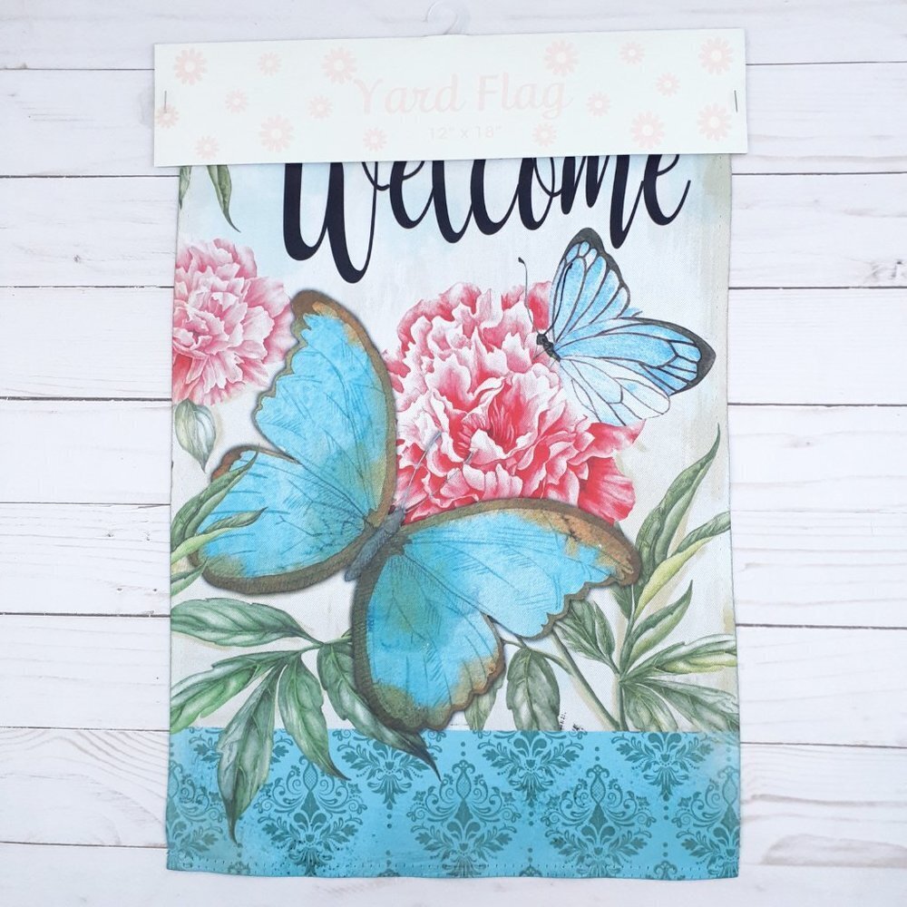 Mini Garden Flag Welcome Flowers Butterflies - Picture 2 of 2